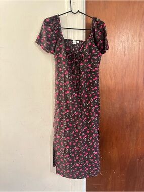 Gap Black Midi Dress with Pink Floral Print